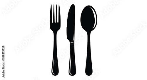 A minimalist arrangement of a fork knife and spoon presented in a stark black design silhouette high quality professional