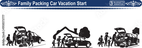 Family Packing Car for Vacation, Concept of Road Trip Adventure and Summer Travel Beginning