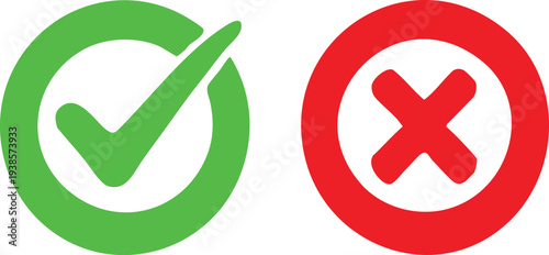Green checkmark and red cross symbols side by side on white background