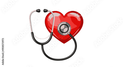 Red Heart with Stethoscope Medical Health Care Illustration.