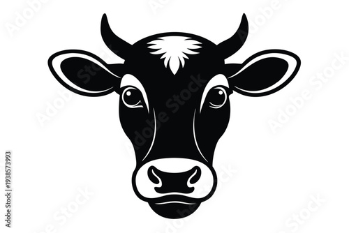 cow head silhouette line art vector illustration with a white background
