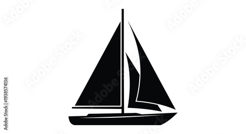 Fotografia A striking black silhouette of a classic sailboat gliding across calm waters evo
