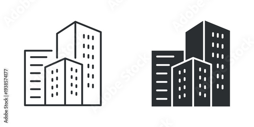 City buildings skyline architecture icon in outline and solid silhouette style. Vector illustration.