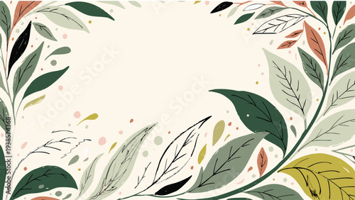 Floral Frame Background Leaves, Nature, Botanical, Elegant, Decorative, Vector