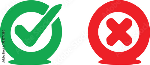 Green check mark and red x mark symbols on white background