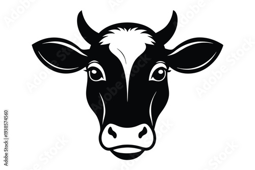 cow head silhouette line art vector illustration with a white background