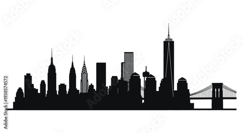 A striking black cityscape showcases iconic new york buildings including the empire state building a distinct silhouette high quality