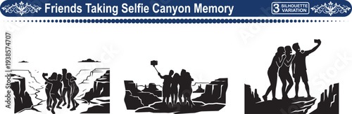 Friends Taking Selfie in Canyon, Concept of Travel Adventure, Youth Memory and Exploration