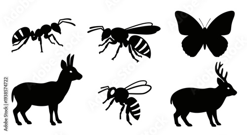 Collection of Animal and Insect Black Silhouettes Icons