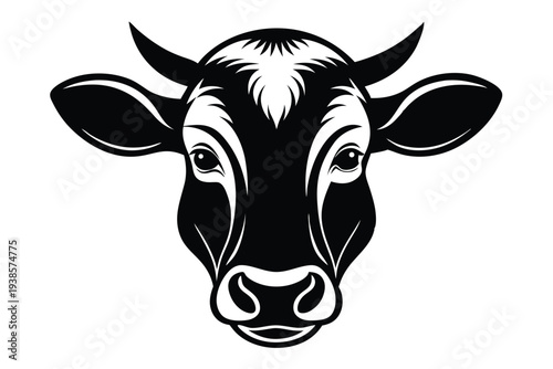 cow head silhouette line art vector illustration with a white background