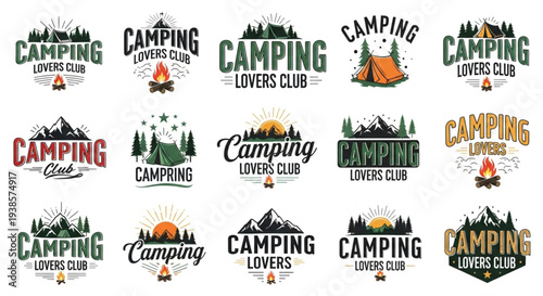 Camping Lovers Club Vintage Retro Emblem Collection.