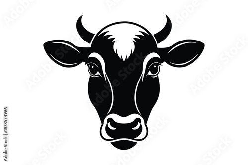 cow head silhouette line art vector illustration with a white background