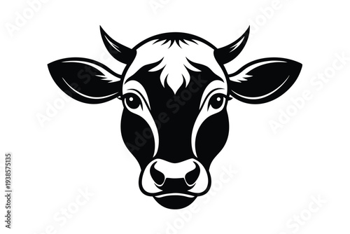 cow head silhouette line art vector illustration with a white background