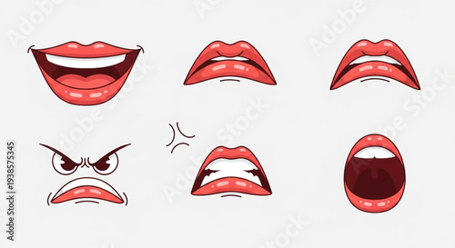 Collection of expressive mouth and face illustrations showing emotions.