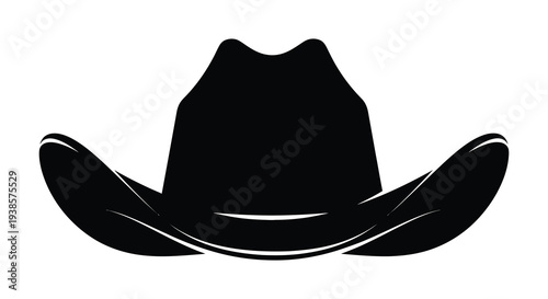 A striking black silhouette depicts a classic cowboy hat with a wide brim and detailed shaping silhouette high quality