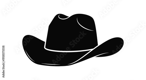 A striking black silhouette depicts a classic cowboy hat showcasing western style and heritage silhouette high quality professional detailed