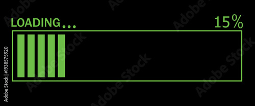 Vector illustration of a green loading bar isolated on a black background for websites and graphic resources. 50% loaded bar.