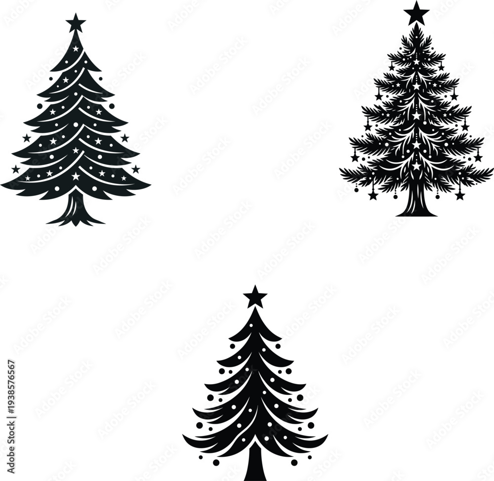 Obraz premium Christmas Tree Silhouette Set – Decorative Holiday Fir Trees Collection