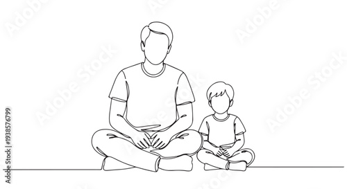Illustration of a father and son sitting cross-legged, a beautiful representation of family bonding and love