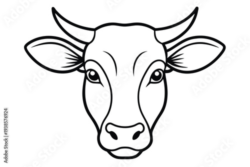 cow head silhouette line art vector illustration with a white background
