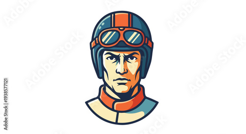 Racing driver portrait illustration helmet and goggles isolated