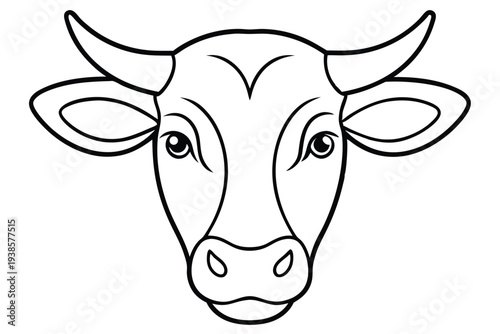 cow head silhouette line art vector illustration with a white background