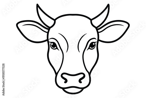 cow head silhouette line art vector illustration with a white background