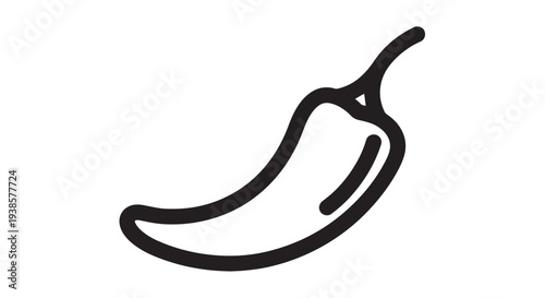 Simple black outline vector graphic illustration of a single chili pepper icon