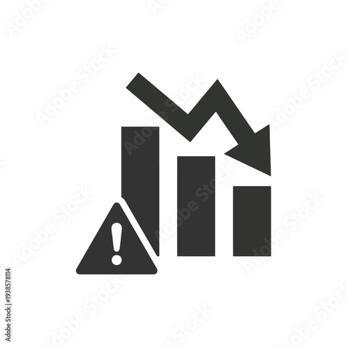 Warning sign with downward trend arrows indicating financial or data decline