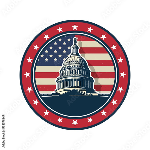 American capitol building icon with us flag and stars
