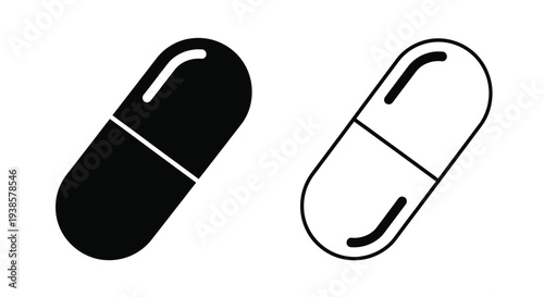 Black white pill capsule icons set Vector