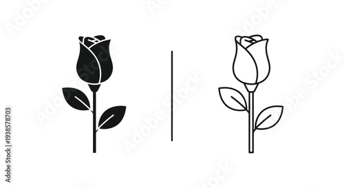 Minimalist rose line art comparison Vector