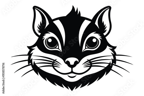 chipmunk head silhouette line art vector illustration with a white background