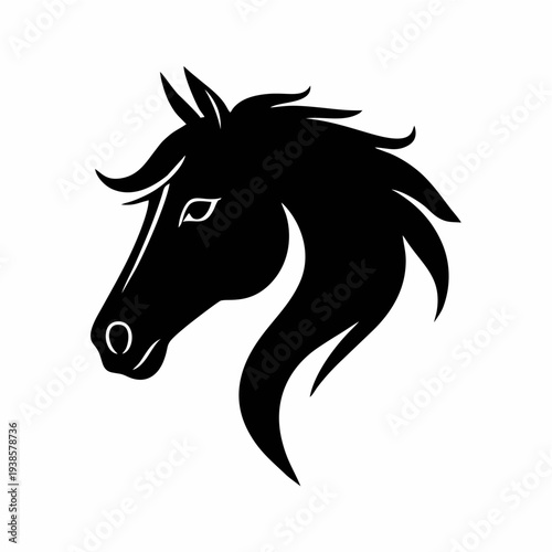 Logo siluet kepala kuda premium dengan lekukan surai halus dalam gaya vektor minimalis modern yang cocok untuk branding berkuda, identitas bisnis mewah, tim olahraga, dan desain lambang hewan yang ele