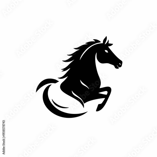 Logo siluet kepala kuda premium dengan lekukan surai halus dalam gaya vektor minimalis modern yang cocok untuk branding berkuda, identitas bisnis mewah, tim olahraga, dan desain lambang hewan yang ele