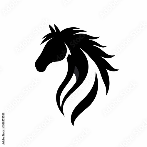 Logo siluet kepala kuda premium dengan lekukan surai halus dalam gaya vektor minimalis modern yang cocok untuk branding berkuda, identitas bisnis mewah, tim olahraga, dan desain lambang hewan yang ele