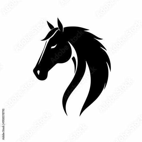 Logo siluet kepala kuda premium dengan lekukan surai halus dalam gaya vektor minimalis modern yang cocok untuk branding berkuda, identitas bisnis mewah, tim olahraga, dan desain lambang hewan yang ele