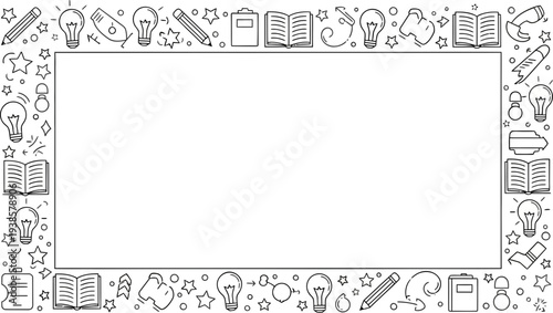 Creative educational border with learning icons and blank space