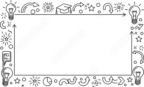 Creative educational frame with lightbulbs and graduation cap