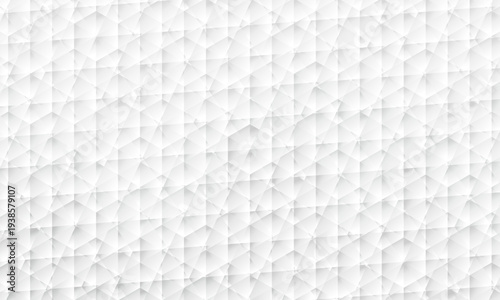 Abstract white geometric low poly wall texture with faceted triangular relief, soft shadows, seamless luxury background, and modern minimal 3D surface pattern