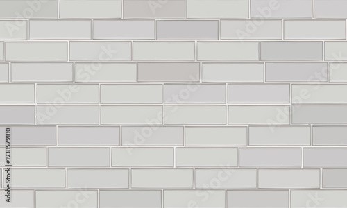 Seamless white subway tile wall pattern with glossy ceramic rectangular bricks, light gray grout lines, and clean modern kitchen or bathroom background texture