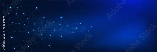 Abstract digital network connection with dots and lines on dark blue background. Big data visualization. Design for molecular structure, science and technology. Vector