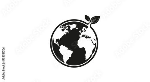 Globe with Sprouting Leaf Icon Illustration.