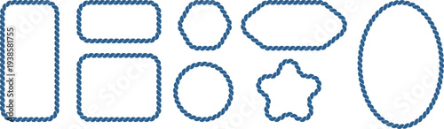 Marine twisted rope border shapes set isolated background