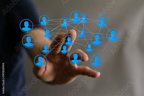 Bilde på lerret Hand reaching out to interact with a digital network, representing online social