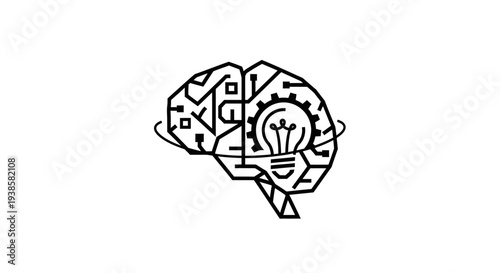 Human Brain with Lightbulb Idea Illustration.