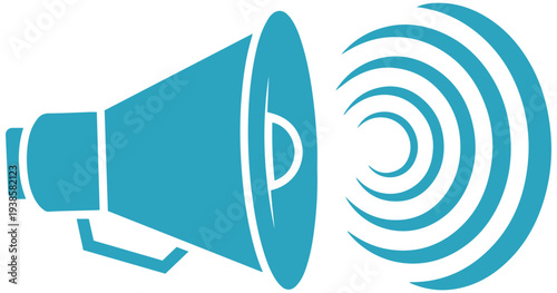 Megaphone announcing message with sound waves loudly