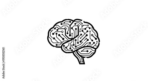 Human Brain Illustration Simple Line Drawing.