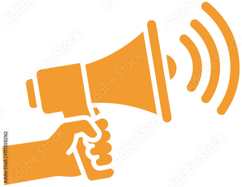 Person holding megaphone with sound waves broadcasting message