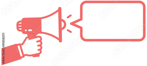 Person holding megaphone with speech bubble for announcement or communication